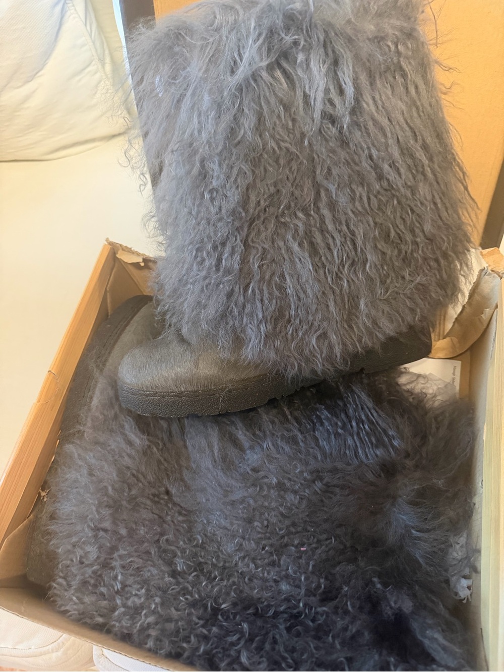 dearfoams Gray Faux Fur Ankle Booties